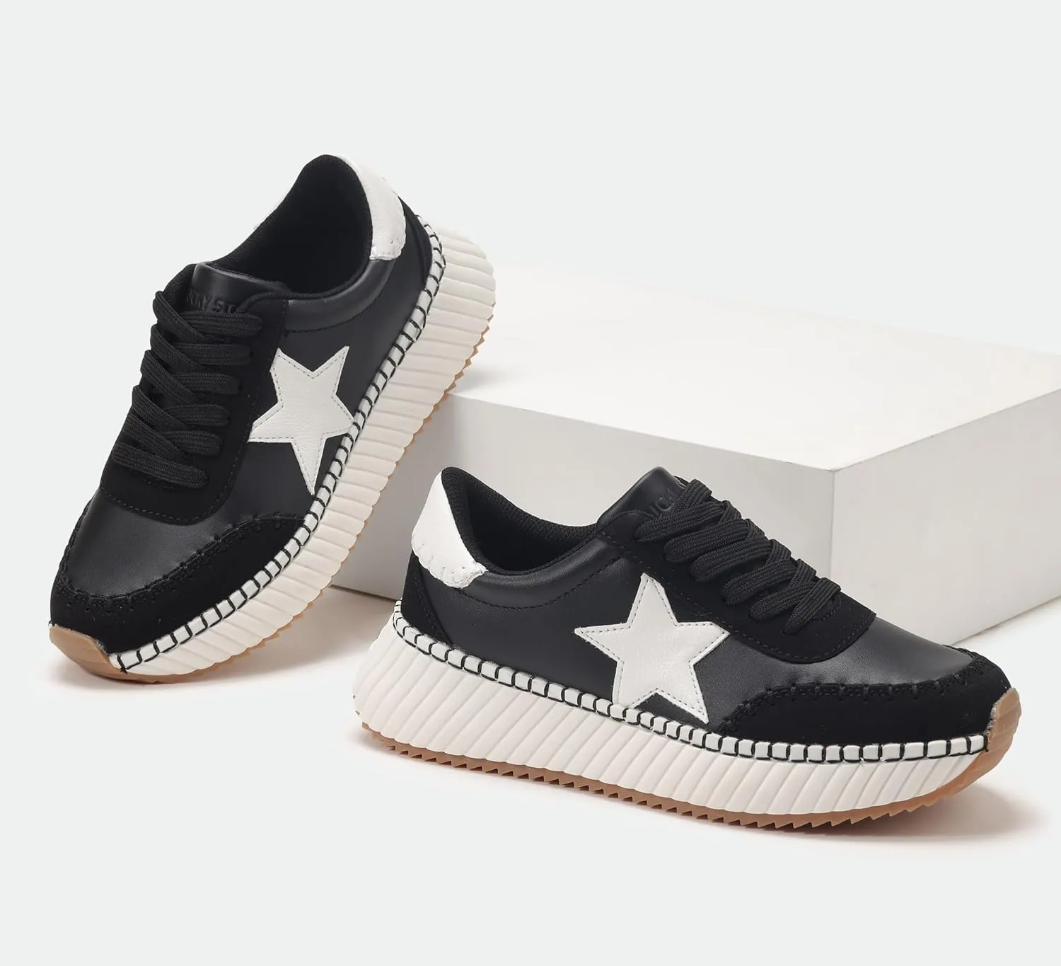 LUCKY STEP Women's Star Platform Sneakers Fashion Chunky Retro Trendy Casual Tennis Running Trainning Walking Shoes