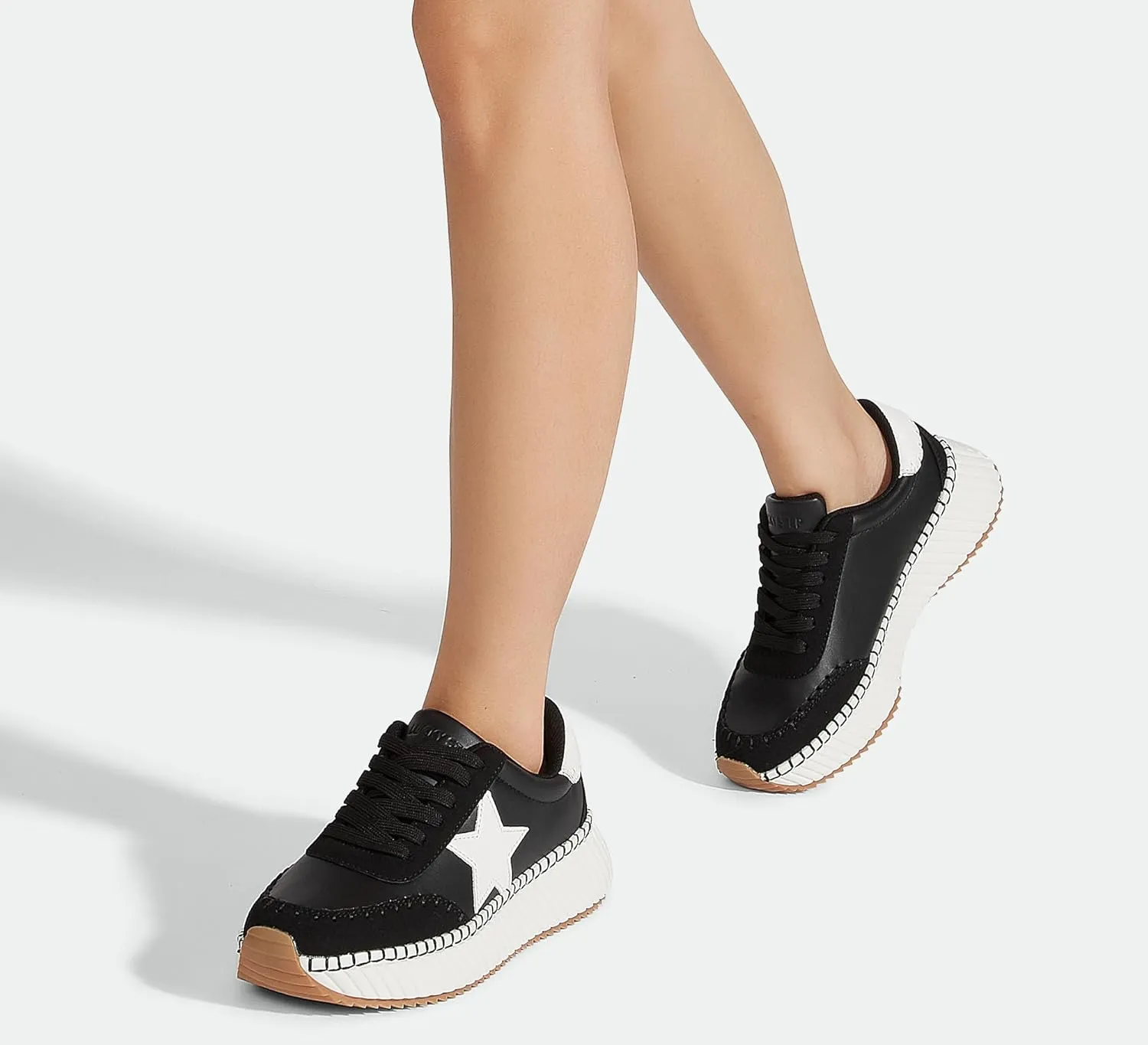 LUCKY STEP Women's Star Platform Sneakers Fashion Chunky Retro Trendy Casual Tennis Running Trainning Walking Shoes