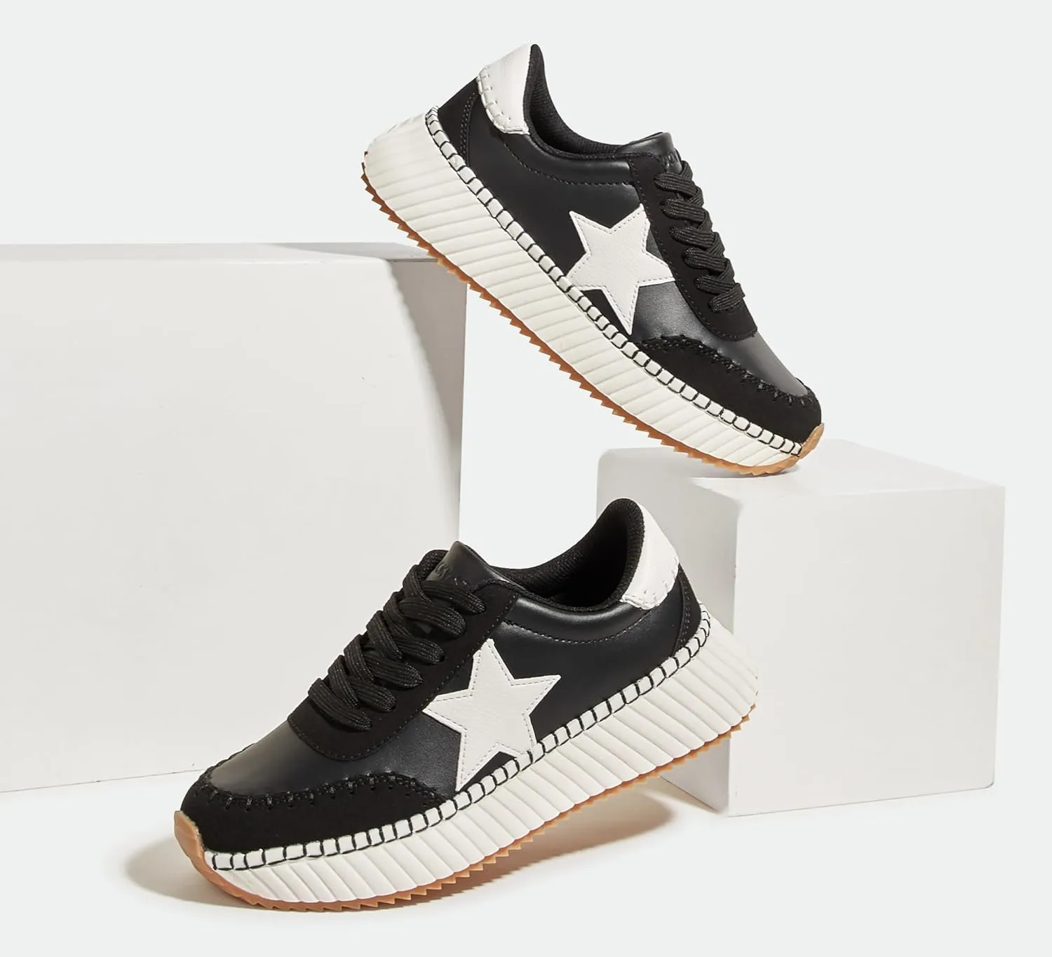 LUCKY STEP Women's Star Platform Sneakers Fashion Chunky Retro Trendy Casual Tennis Running Trainning Walking Shoes