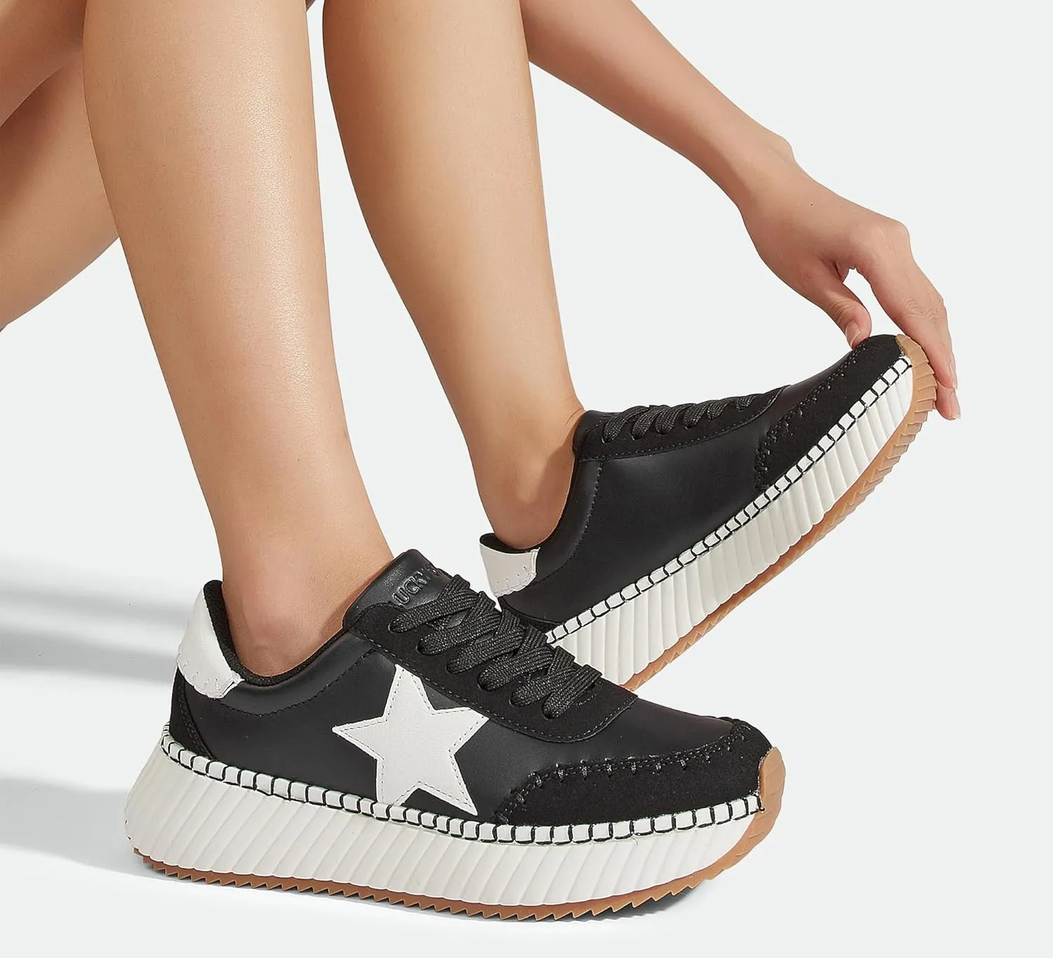 LUCKY STEP Women's Star Platform Sneakers Fashion Chunky Retro Trendy Casual Tennis Running Trainning Walking Shoes