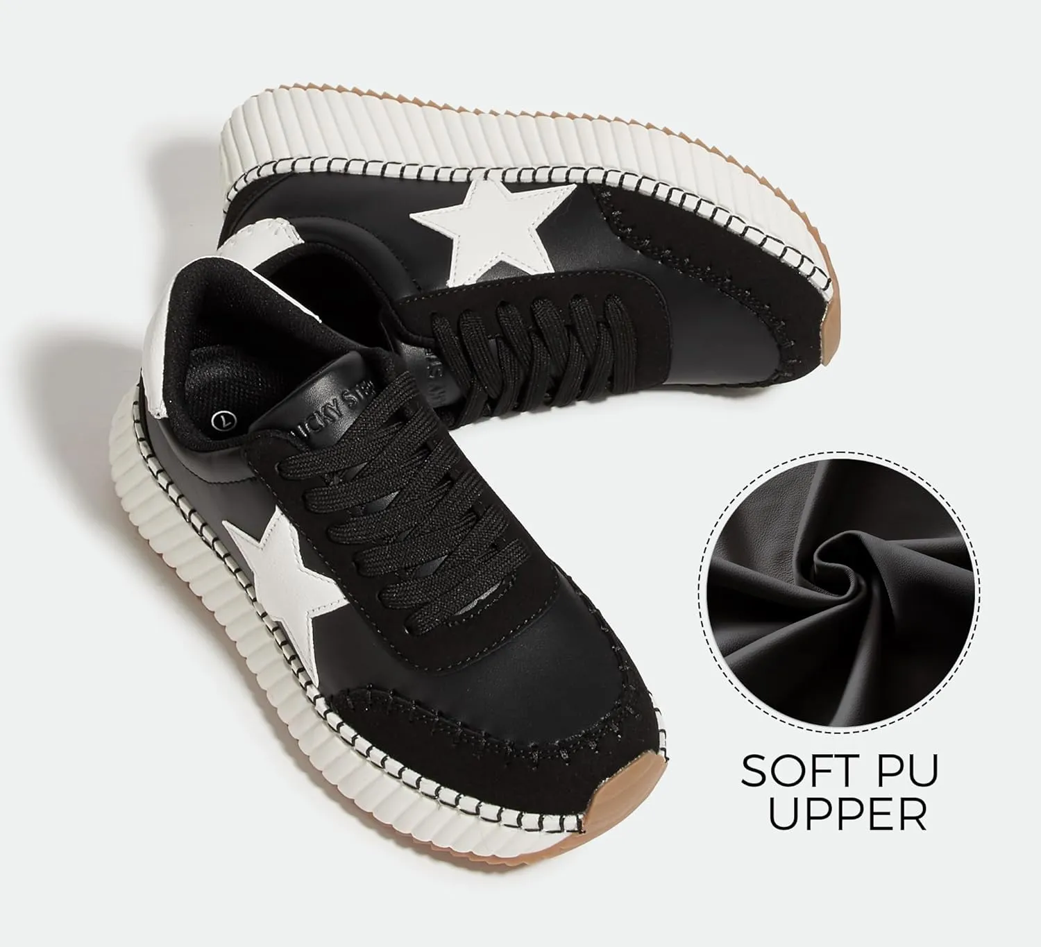 LUCKY STEP Women's Star Platform Sneakers Fashion Chunky Retro Trendy Casual Tennis Running Trainning Walking Shoes