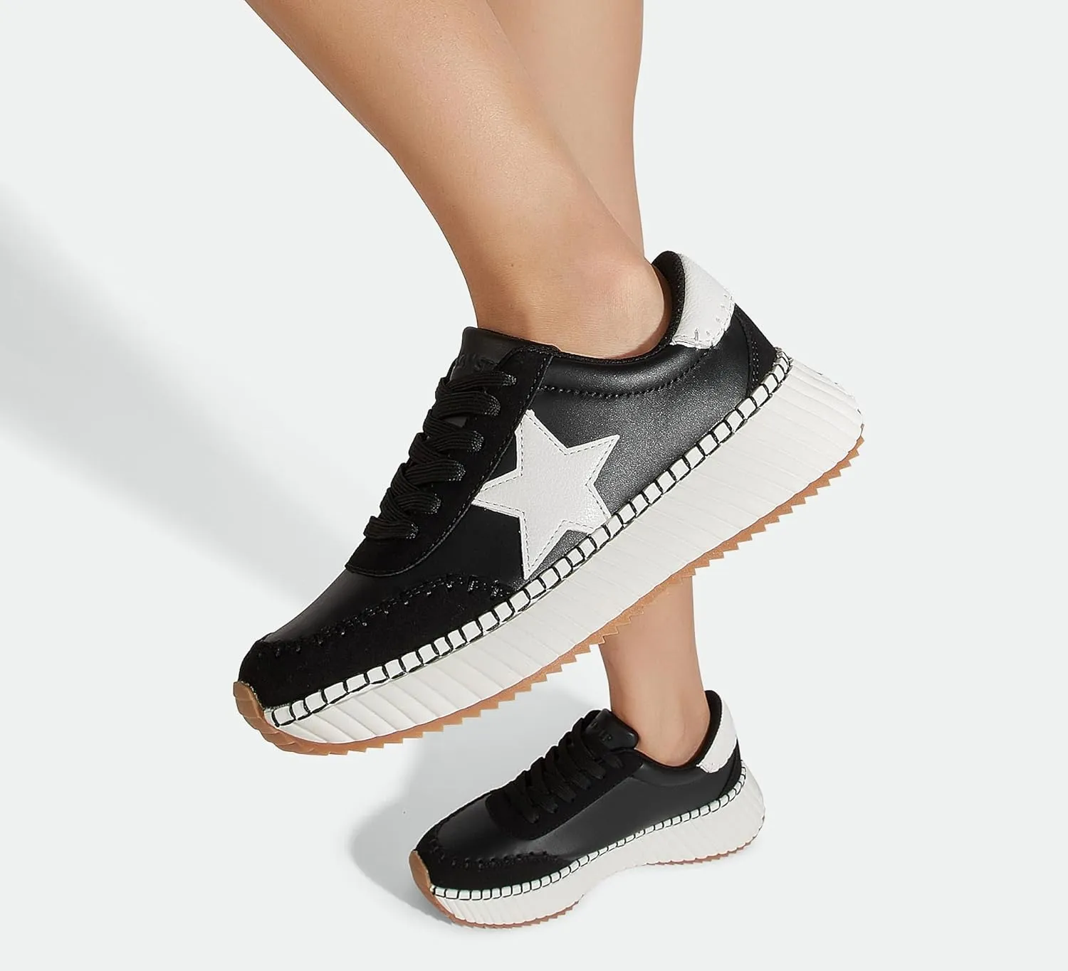 LUCKY STEP Women's Star Platform Sneakers Fashion Chunky Retro Trendy Casual Tennis Running Trainning Walking Shoes