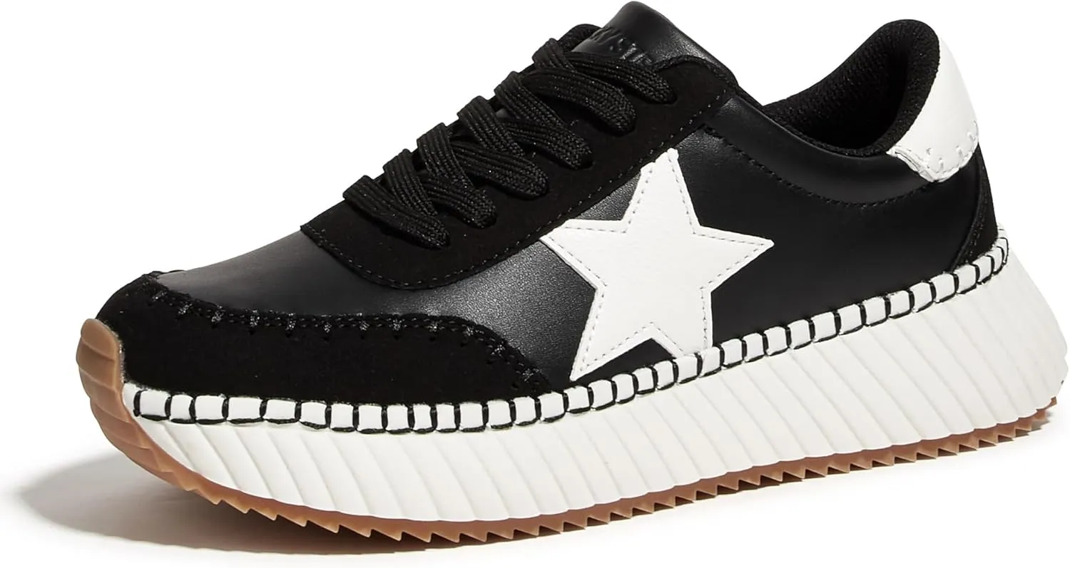 LUCKY STEP Women's Star Platform Sneakers Fashion Chunky Retro Trendy Casual Tennis Running Trainning Walking Shoes