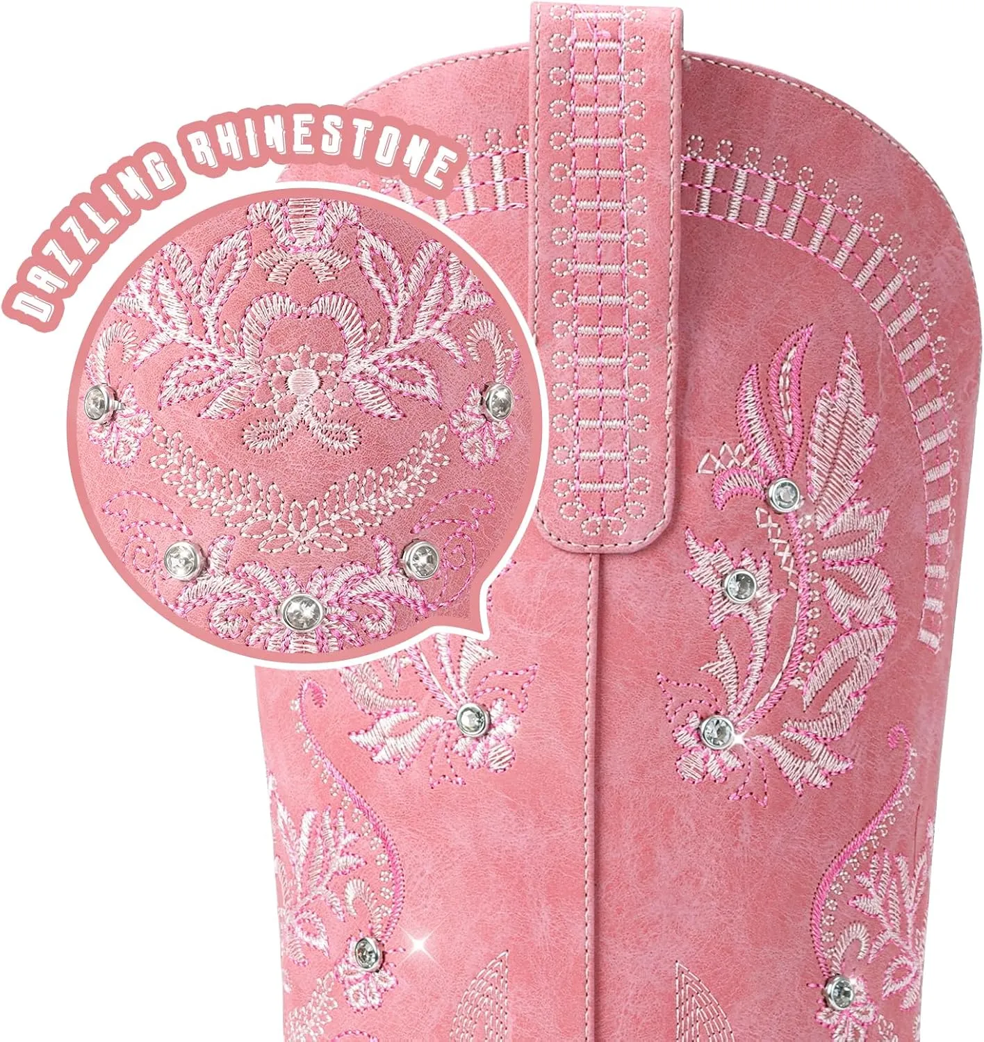 Lumeheel Cowboy Boots for Women - Knee High Western Cowgirl Boots, Sparkly Rhinestone Retro Country Boots with Classic Embroidered, Pointed Toe Chunky Heel Pull on Zipper Fashion Vintage Tall Boots
