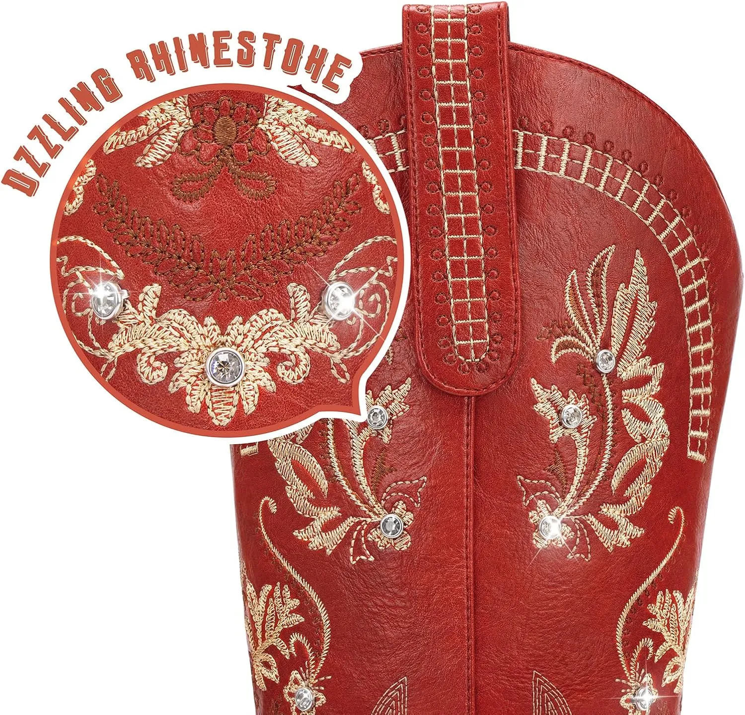 Lumeheel Cowboy Boots for Women - Knee High Western Cowgirl Boots, Sparkly Rhinestone Retro Country Boots with Classic Embroidered, Pointed Toe Chunky Heel Pull on Zipper Fashion Vintage Tall Boots