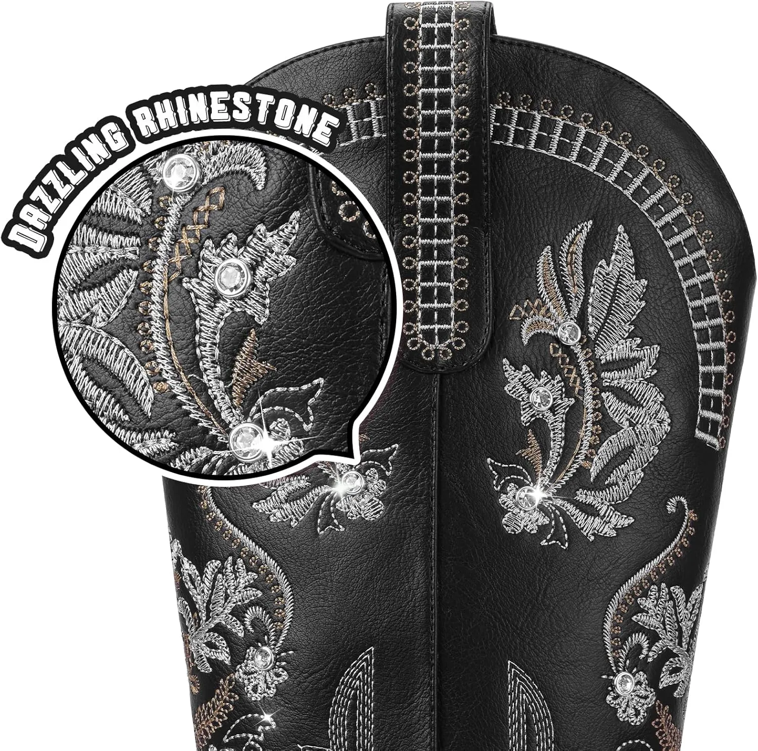 Lumeheel Cowboy Boots for Women - Knee High Western Cowgirl Boots, Sparkly Rhinestone Retro Country Boots with Classic Embroidered, Pointed Toe Chunky Heel Pull on Zipper Fashion Vintage Tall Boots
