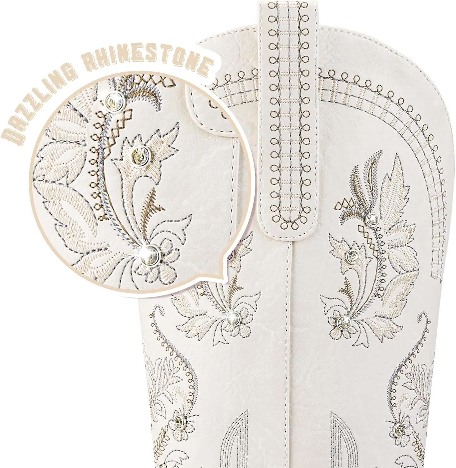 Lumeheel Cowboy Boots for Women - Knee High Western Cowgirl Boots, Sparkly Rhinestone Retro Country Boots with Classic Embroidered, Pointed Toe Chunky Heel Pull on Zipper Fashion Vintage Tall Boots