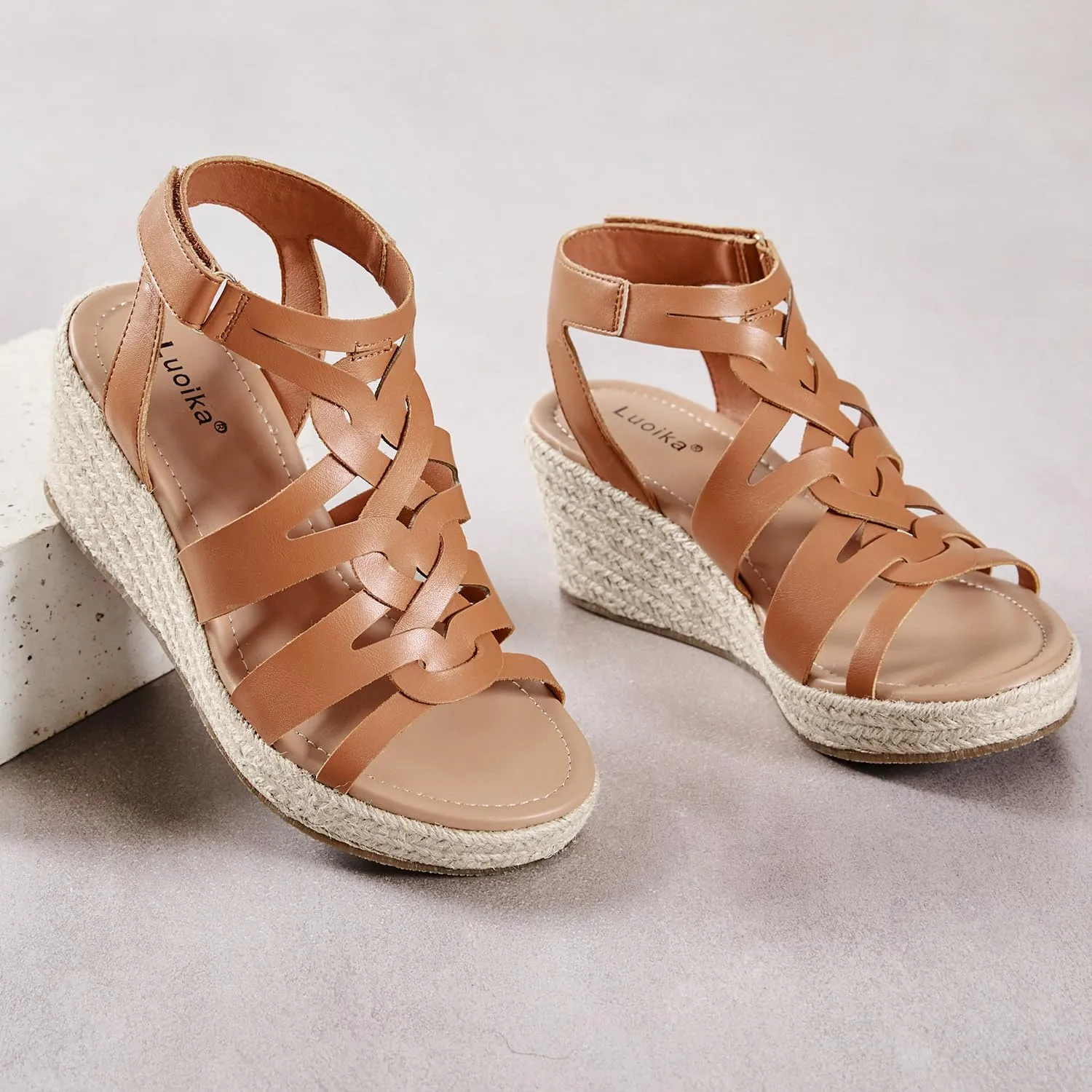 Luoika Women's Wide Width Wedge Sandals, Espadrille Wedge Pump Heel Platform Ankle Strap Open Toe Women's Sandal Concise Casual Summer Shoes.