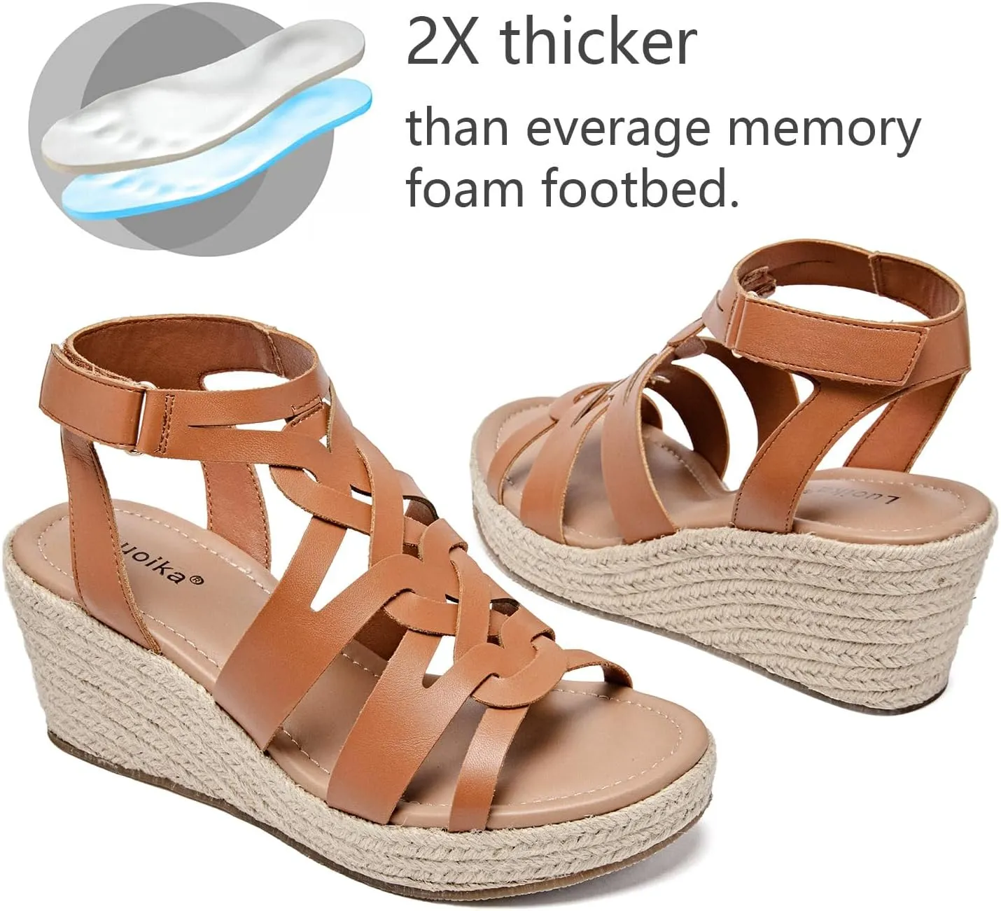 Luoika Women's Wide Width Wedge Sandals, Espadrille Wedge Pump Heel Platform Ankle Strap Open Toe Women's Sandal Concise Casual Summer Shoes.