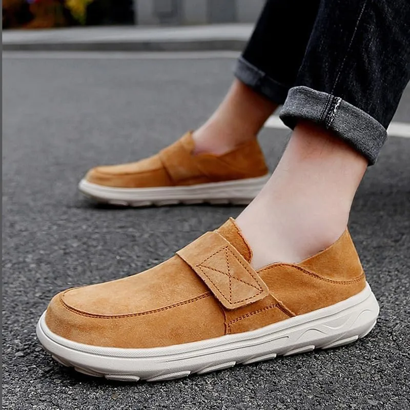 Luxury Men's Suede Loafers with Contrast Stitching, Flexible Crepe Sole for Sophisticated Casual Wear