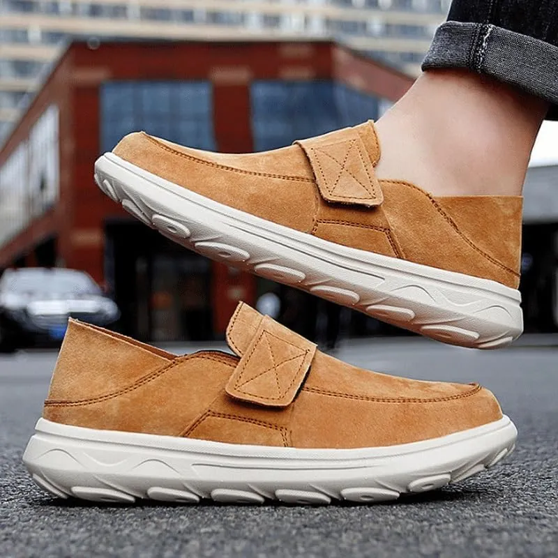 Luxury Men's Suede Loafers with Contrast Stitching, Flexible Crepe Sole for Sophisticated Casual Wear