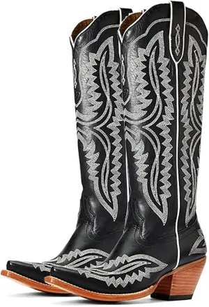 Meefit Cowboy Boots for Women Knee High Cowgirl Boots Pointed Toe Chunky Heel Western Retro Country Boots,Vintage Tall Boots