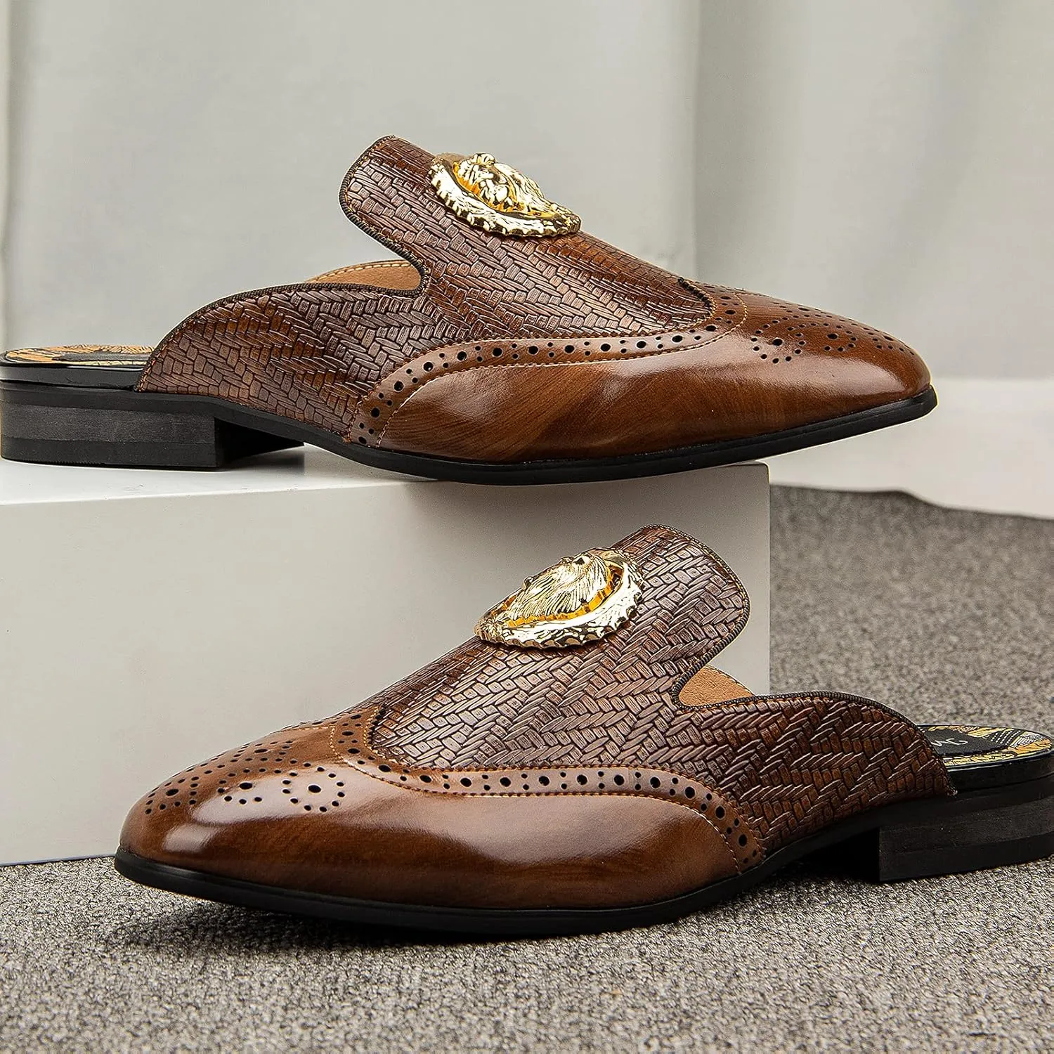 Meijiana Men's Slippers Slip-On Loafers Leather Formal Wear Casual Open Back Sandals