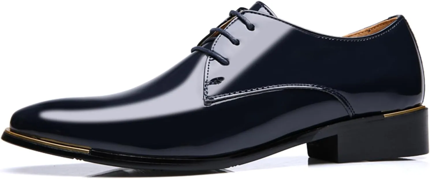 Men Dress Shoes Fashion Wedding Tuxedo Oxford Shoes Classic Pointed-Toe Lace-up Patent Leather Formal Shoes for Men