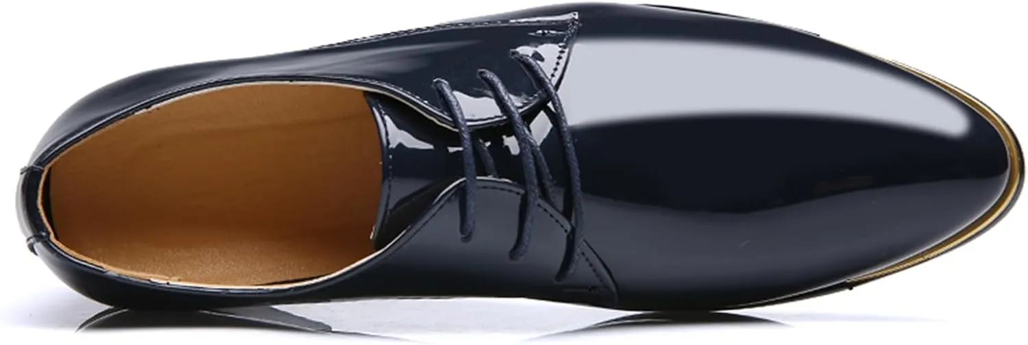 Men Dress Shoes Fashion Wedding Tuxedo Oxford Shoes Classic Pointed-Toe Lace-up Patent Leather Formal Shoes for Men
