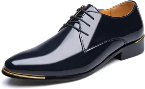 Men Dress Shoes Fashion Wedding Tuxedo Oxford Shoes Classic Pointed-Toe Lace-up Patent Leather Formal Shoes for Men