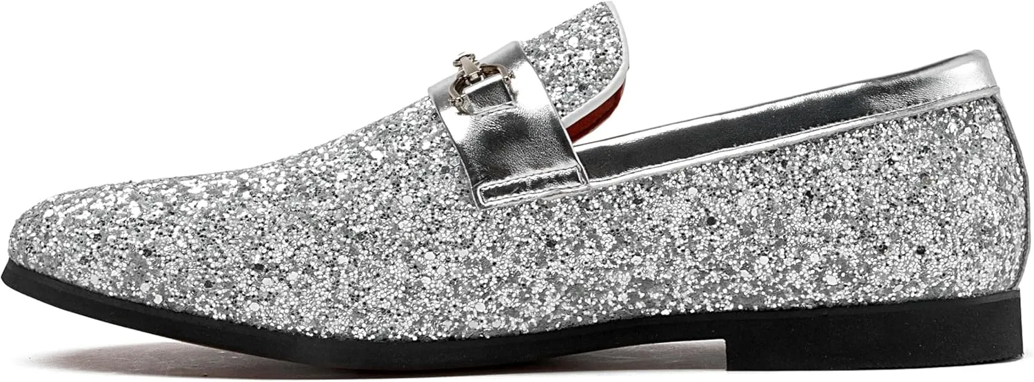 Men Loafer Metallic Textured Slip-on Glitter Sequins Fashion Wedding Dress Shoes Golden