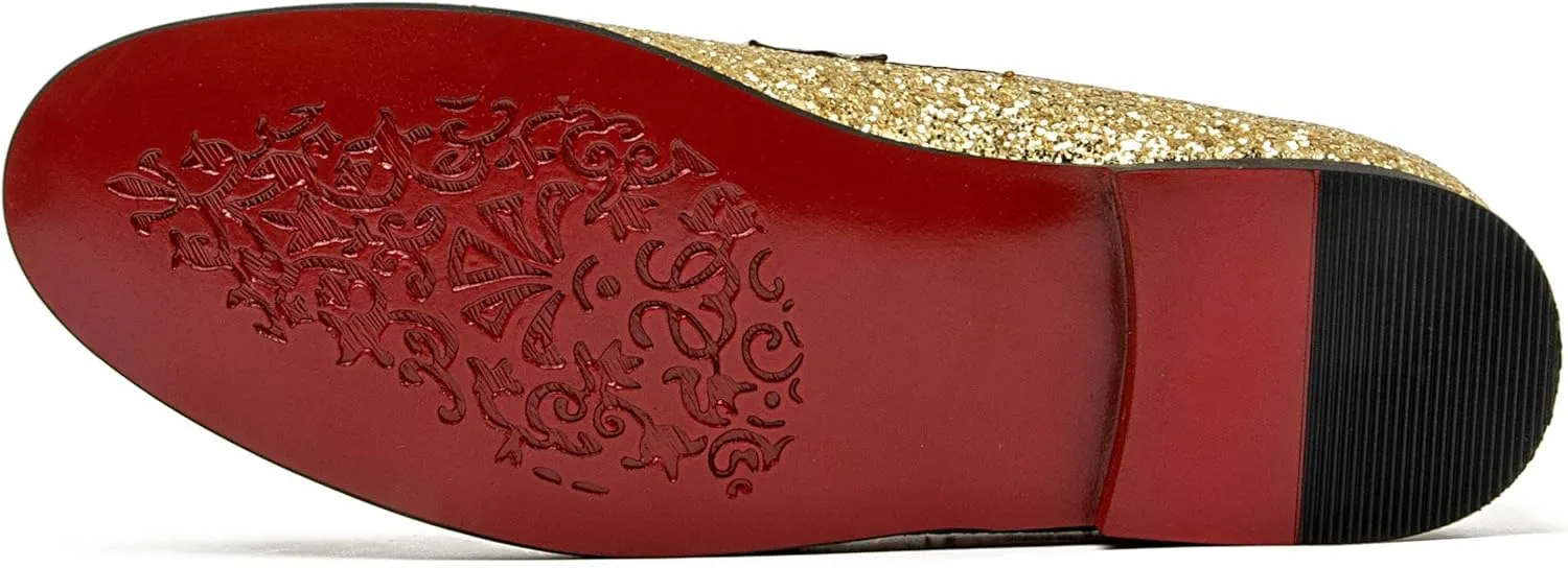 Men Loafer Metallic Textured Slip-on Glitter Sequins Fashion Wedding Dress Shoes Golden