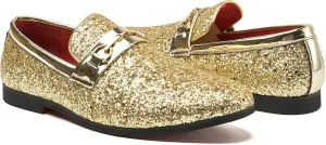 Men Loafer Metallic Textured Slip-on Glitter Sequins Fashion Wedding Dress Shoes Golden