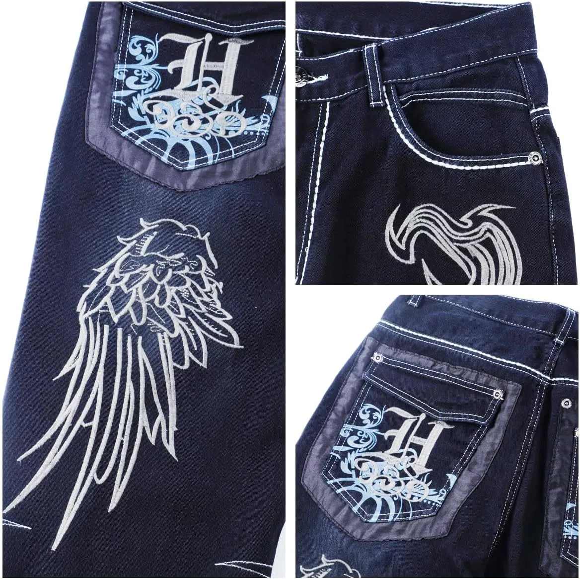 Men's Baggy Jeans Hip Hop Loose fit 90s Vintage Cargo Denim Pants Dance Skateboard Wide Leg Jeans Pants