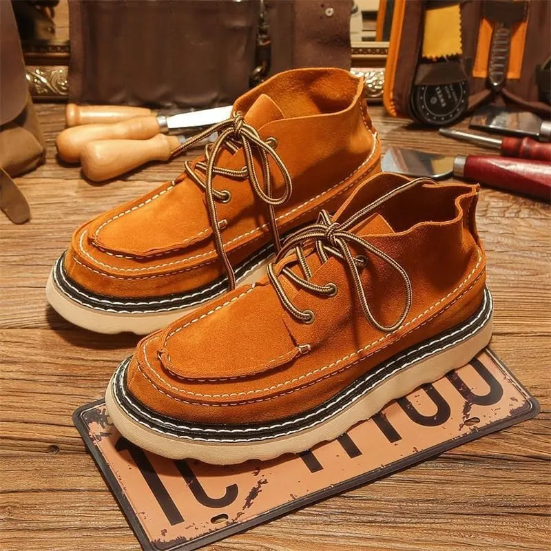 Men's Boots Frosted Suede High-top Shoes Casual Board Shoes Soft Comfortable Fabric Medium Tube Stitching Design Suitable For Daily Work School Commuting