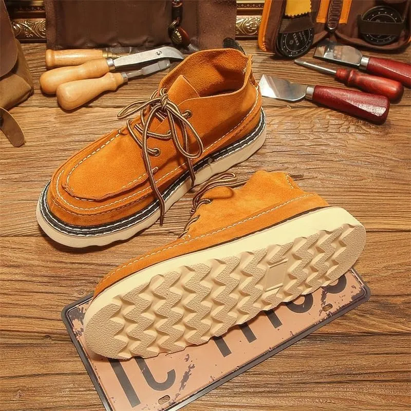 Men's Boots Frosted Suede High-top Shoes Casual Board Shoes Soft Comfortable Fabric Medium Tube Stitching Design Suitable For Daily Work School Commuting