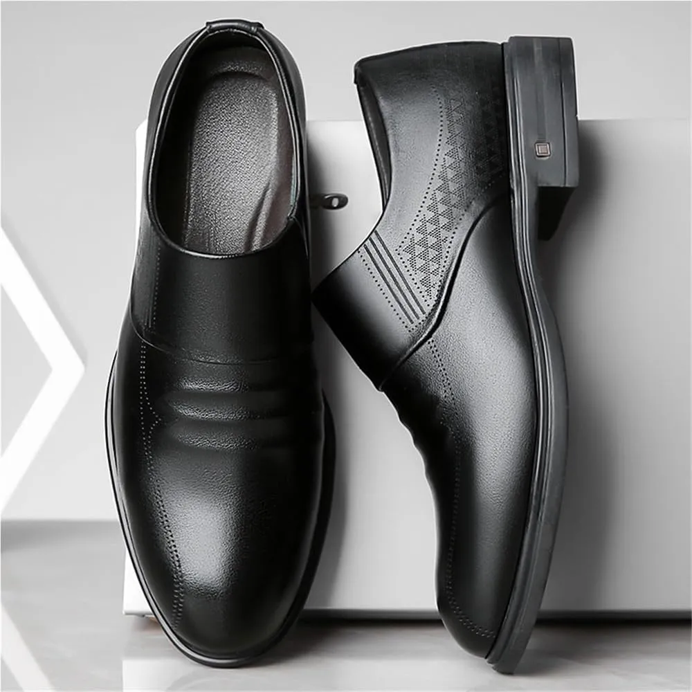 Men's British Style Leather Loafers Black Dress Shoes for Suit Casual Business Slip On Embossed Classic Fashion Walking Footwear