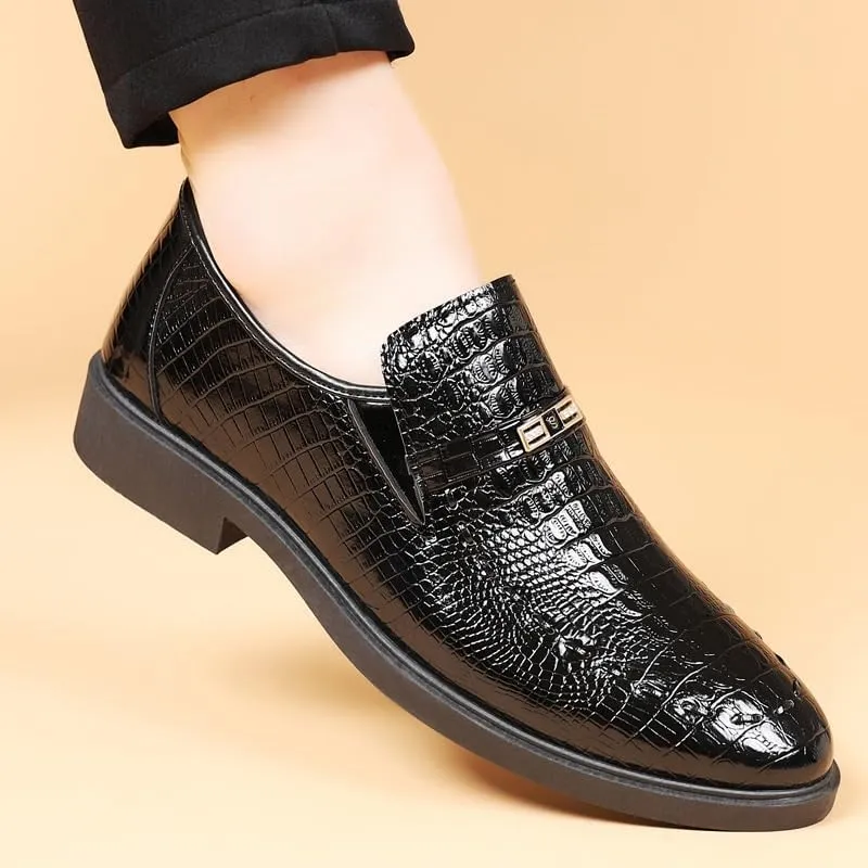 Mens Casual Shoes Classic Crocodile Printed Slip-on Penny Loafers Business Premium Shoes for Men