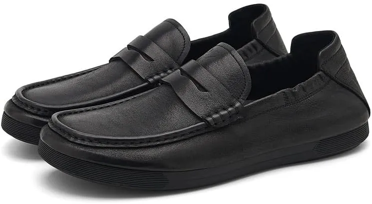 Men's Casual Slip On Leather Loafers Flat Boat Shoes for Driving Walking Wedding Outdoor Indoor Size