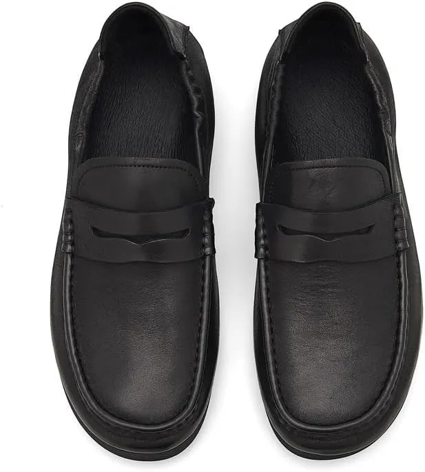 Men's Casual Slip On Leather Loafers Flat Boat Shoes for Driving Walking Wedding Outdoor Indoor Size
