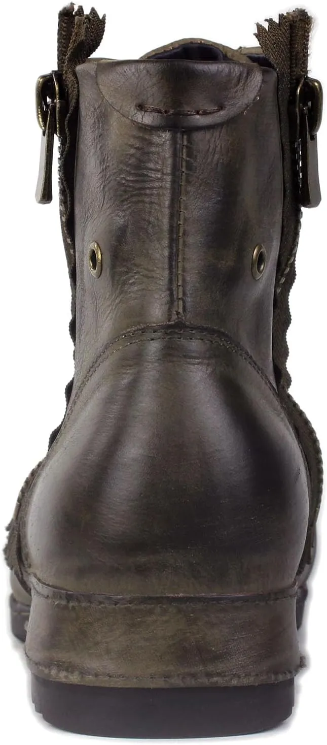 Mens Chukka Biker Cowboy Stylish Motorcycle Combat Hiking Fashion Casual Cowhide Leather Ankle Side Zipper Boots CD-5008-8-Retro-US-R