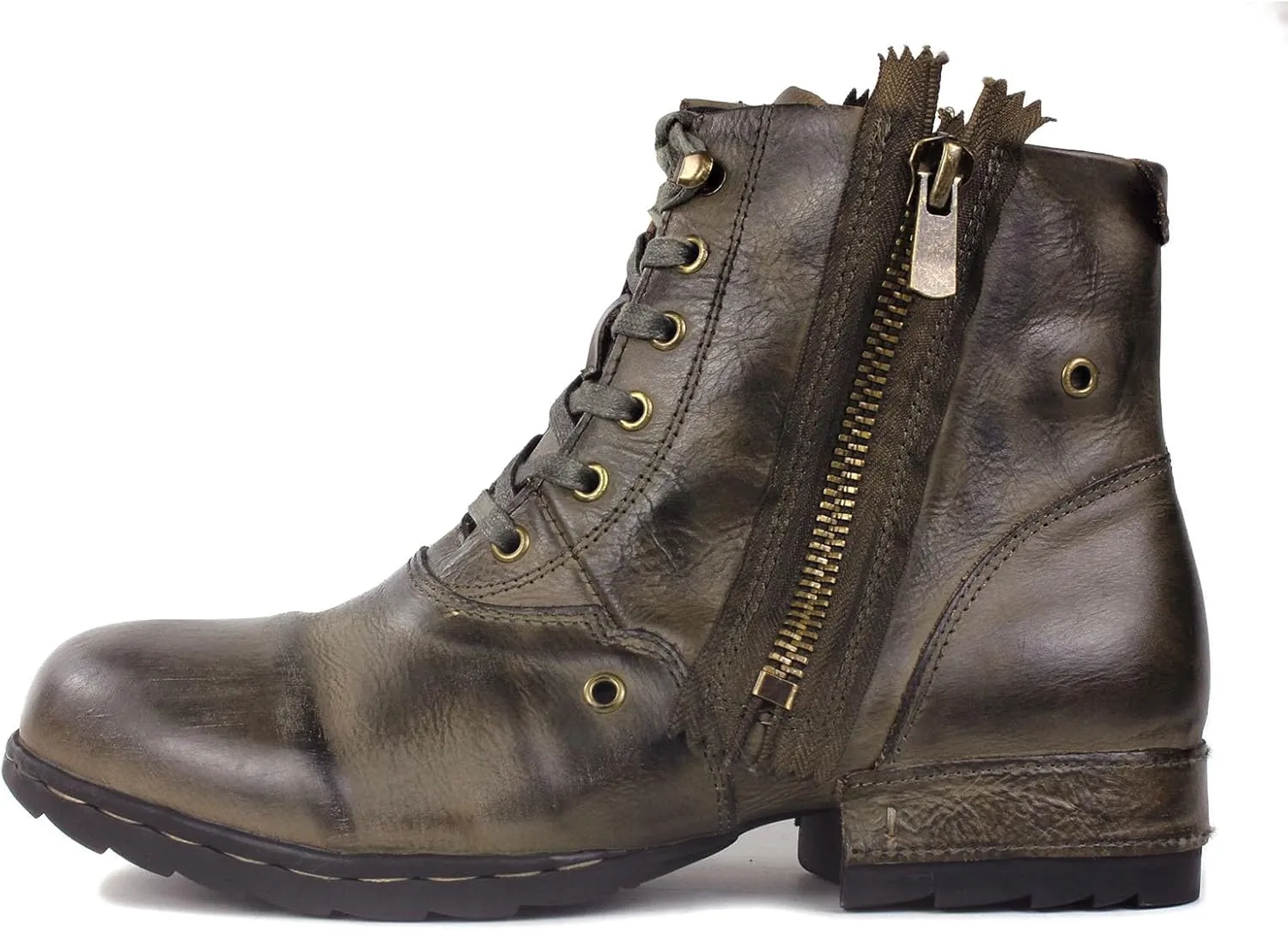 Mens Chukka Biker Cowboy Stylish Motorcycle Combat Hiking Fashion Casual Cowhide Leather Ankle Side Zipper Boots CD-5008-8-Retro-US-R