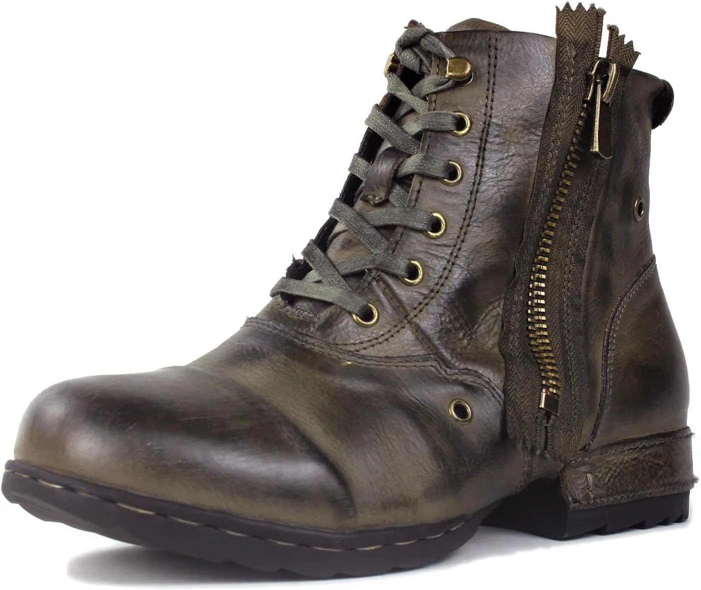 Mens Chukka Biker Cowboy Stylish Motorcycle Combat Hiking Fashion Casual Cowhide Leather Ankle Side Zipper Boots CD-5008-8-Retro-US-R