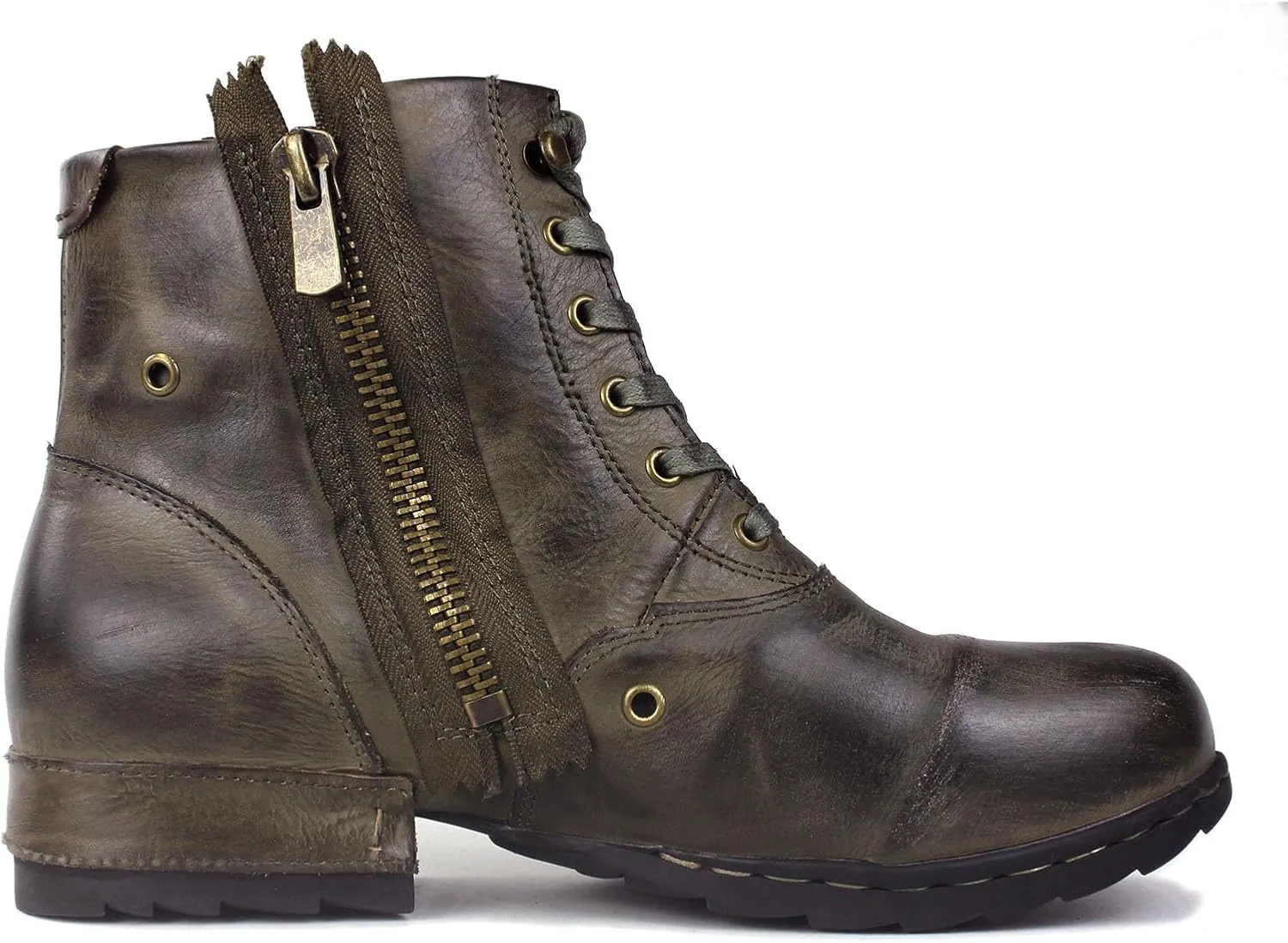 Mens Chukka Biker Cowboy Stylish Motorcycle Combat Hiking Fashion Casual Cowhide Leather Ankle Side Zipper Boots CD-5008-8-Retro-US-R