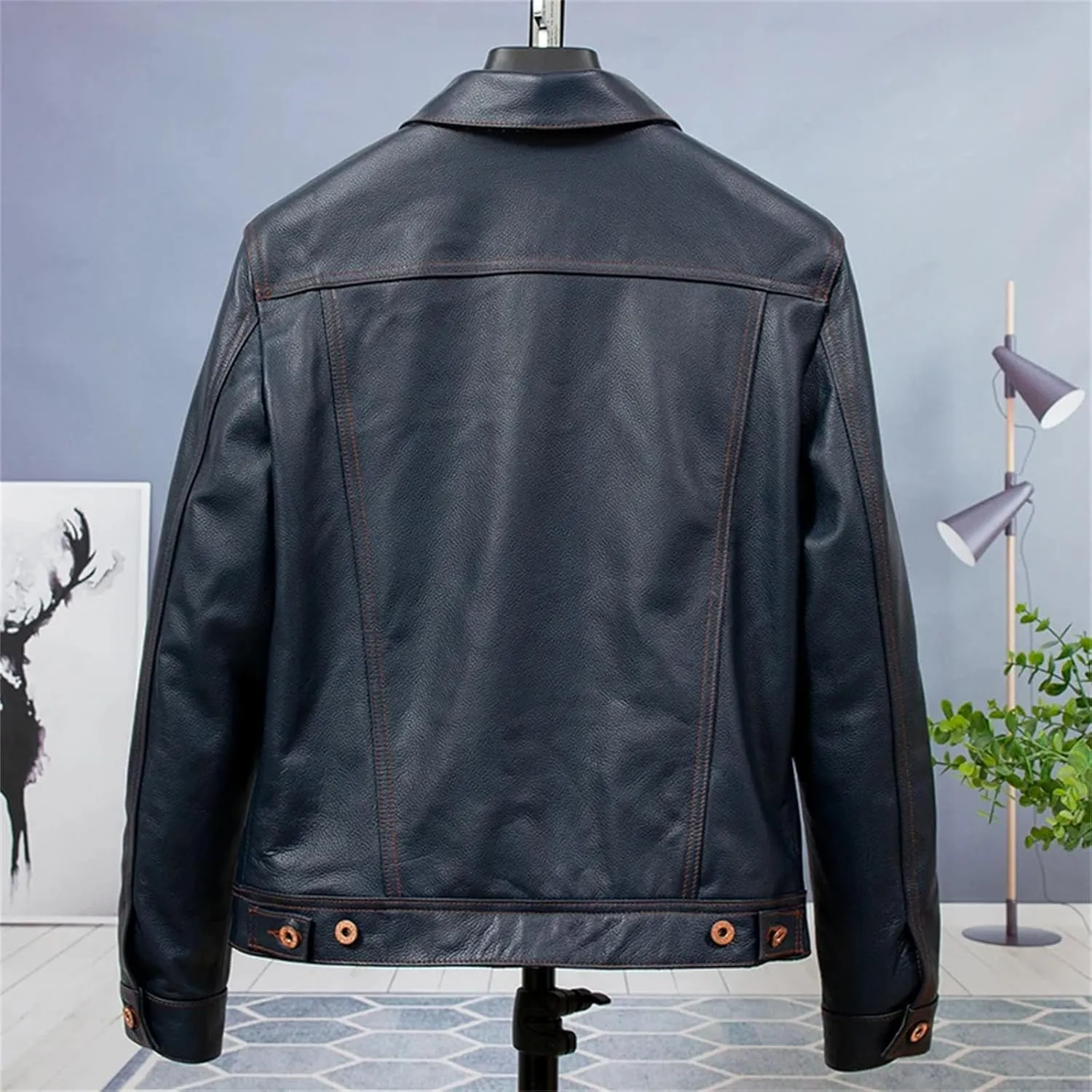 Men’s Cowhide Leather Jacket Cool Weather Vintage Finish Motorcycle Coat