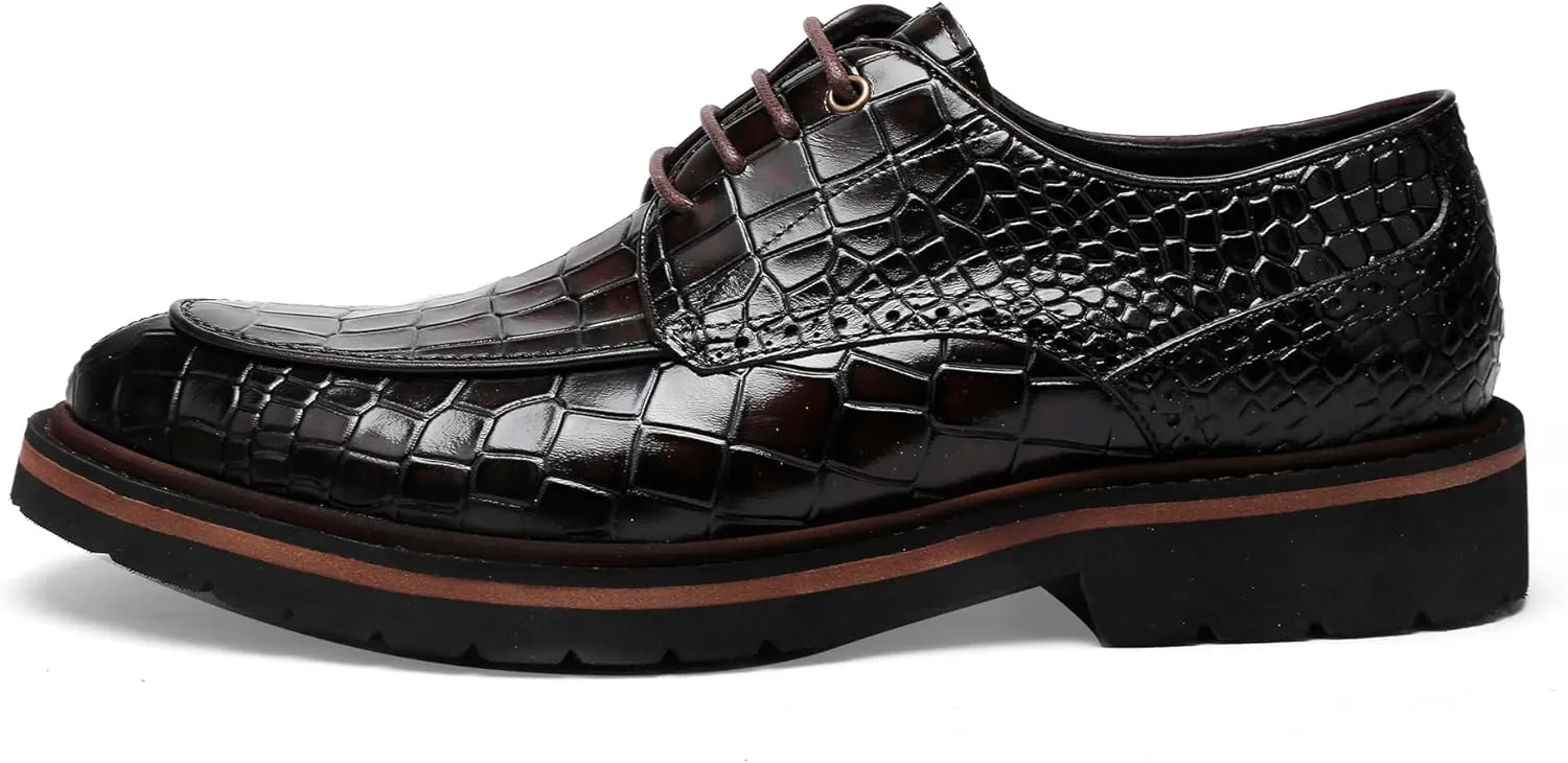 Men's Crocodile Pattern Leather Dress Shoes Loafers,Formal Business Lace up Shoes for Men