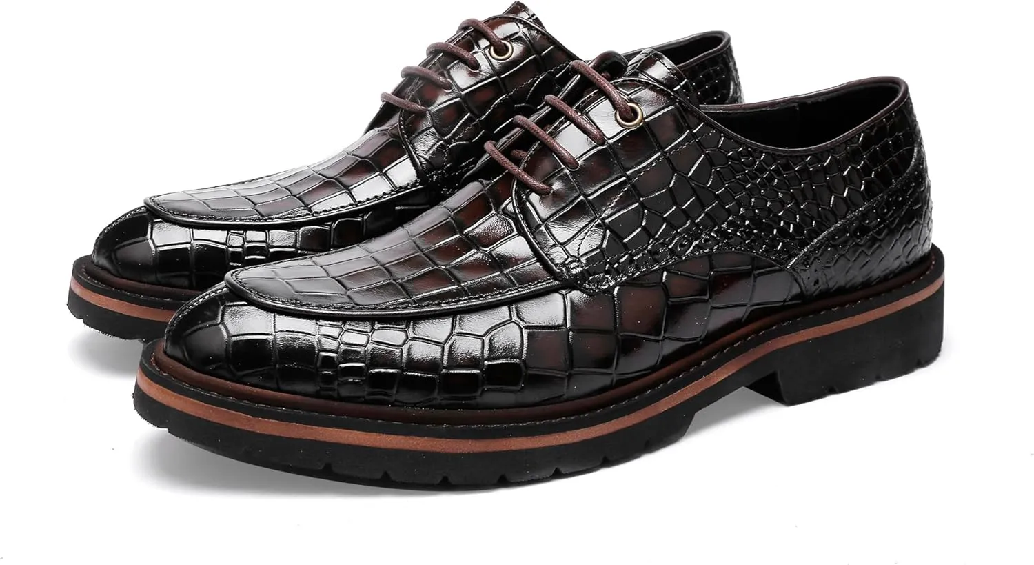 Men's Crocodile Pattern Leather Dress Shoes Loafers,Formal Business Lace up Shoes for Men