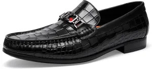 Men's Crocodile Pattern Leather Slip-on Loafers, Formal Dress Shoes for Men