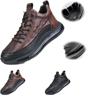 Men's Crocodile Pattern Leather Sneakers Slip-on Casual Cushion Pattern Sneakers Height Lifting Comfortable Shoes Sneakers