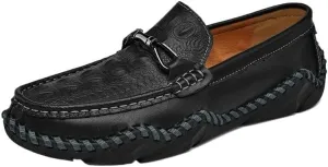 Men's Crocodile Print Leather Loafers - Round Toe Flexible Slip-Resistant Shoes, Comfortable Anti-Slip Slip-Ons for Prom & Casual Wear