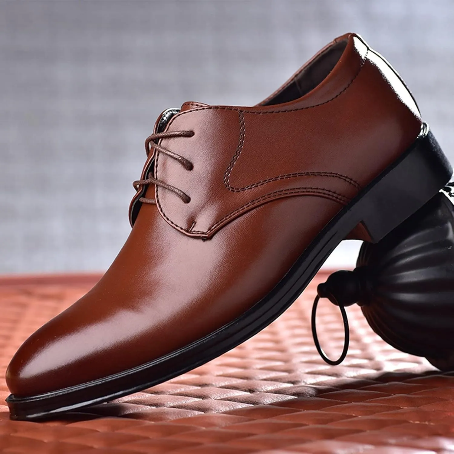 Men's Dress Shoe Loafers Fashion Style Men's Breathable Comfortable Business Lace Up Work Leisure Solid Color Leather Shoes Brown Dress Boots