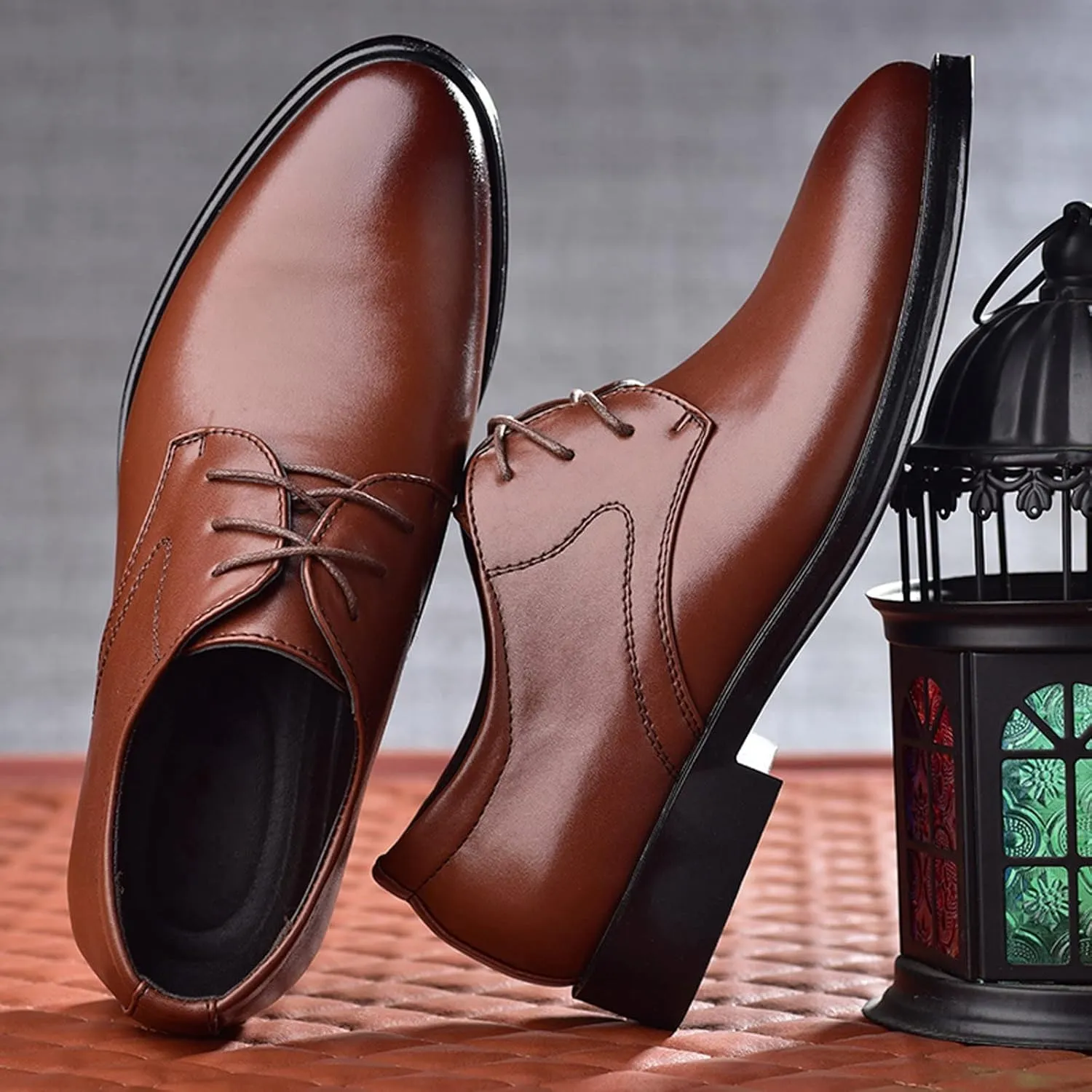 Men's Dress Shoe Loafers Fashion Style Men's Breathable Comfortable Business Lace Up Work Leisure Solid Color Leather Shoes Brown Dress Boots