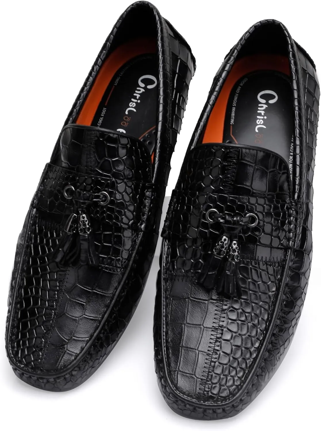 Men's Dress Shoes with Tassel, Classic Leather Crocodile Pattern Driving Shoes for Men