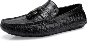 Men's Dress Shoes with Tassel, Classic Leather Crocodile Pattern Driving Shoes for Men