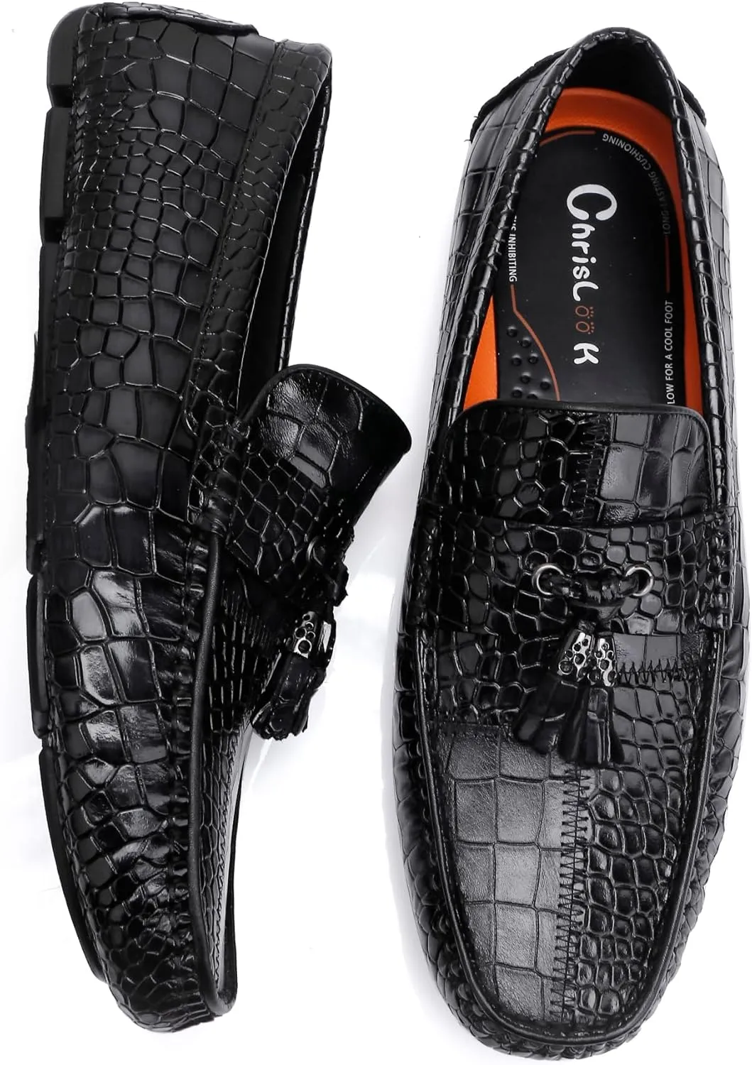 Men's Dress Shoes with Tassel, Classic Leather Crocodile Pattern Driving Shoes for Men