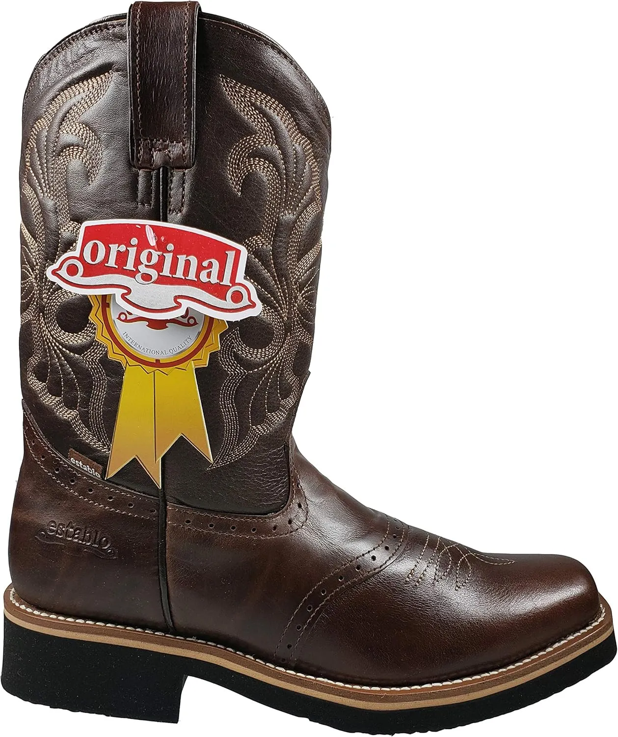 Men's establo Rodeo Work Boots Genuine Leather Brown Color