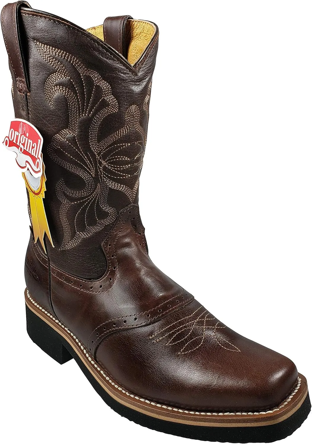 Men's establo Rodeo Work Boots Genuine Leather Brown Color