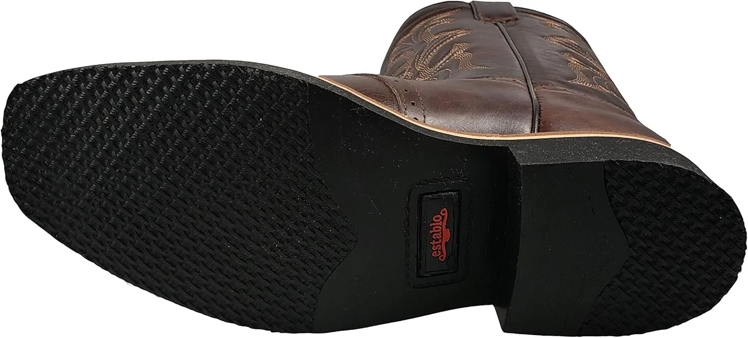 Men's establo Rodeo Work Boots Genuine Leather Brown Color