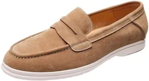 Mens Fashion Backless Dress Slippers Slip-Ons Penny Loafers Suede Slippers Daily Non-Slip Low Block Heel Casual Shoes