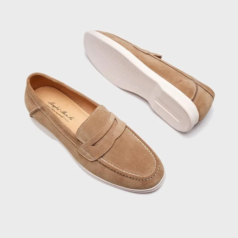 Mens Fashion Backless Dress Slippers Slip-Ons Penny Loafers Suede Slippers Daily Non-Slip Low Block Heel Casual Shoes
